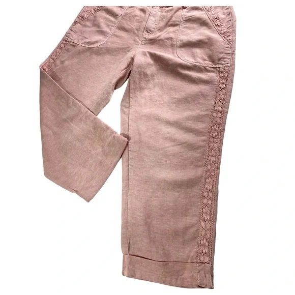 Coldwater Creek NWT Pale Mauve Lace Trim Cuffed Ankle Pant - Size 10 - Picture 15 of 16